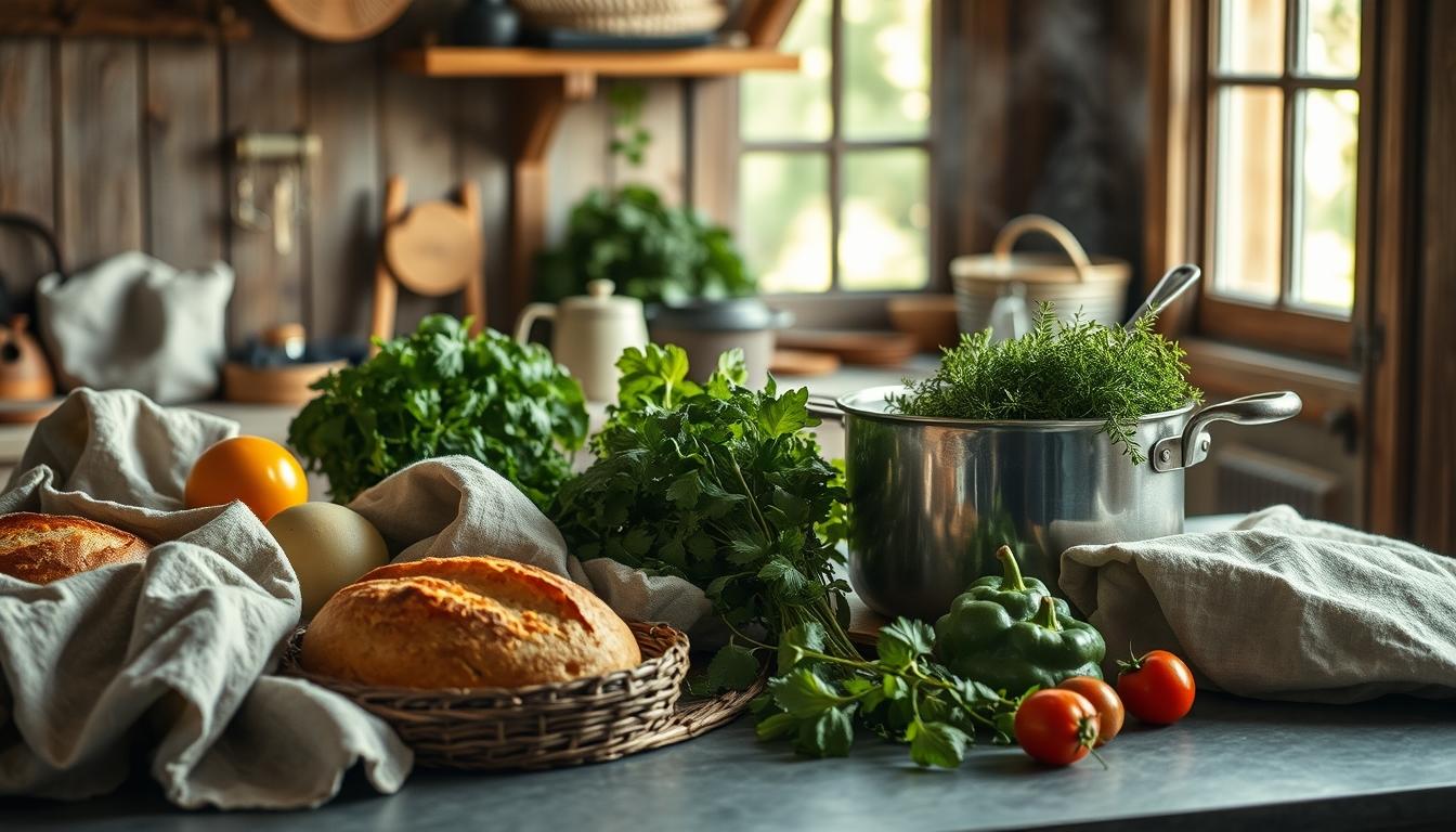 Fresh seasonal ingredients arranged for home cooking